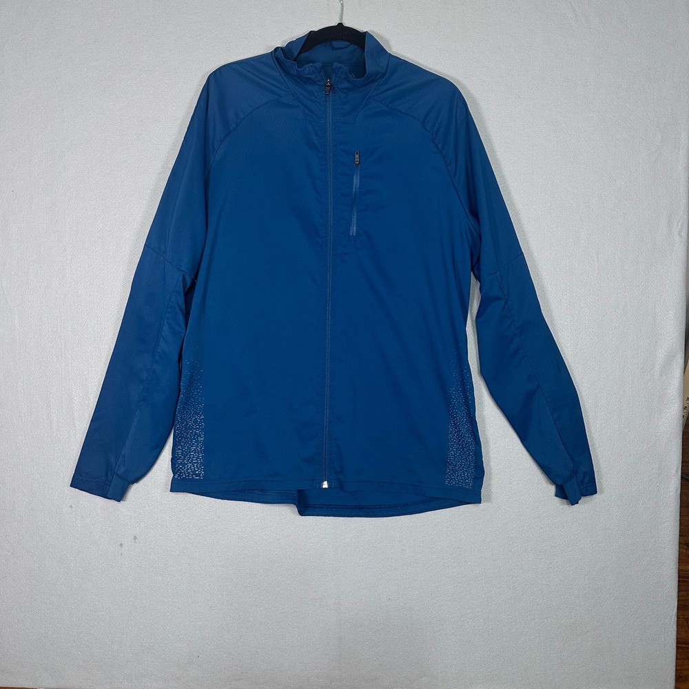 Adidas Mens Running Jacket Blue Full Zip Windbreaker Reflective DX1998 Large